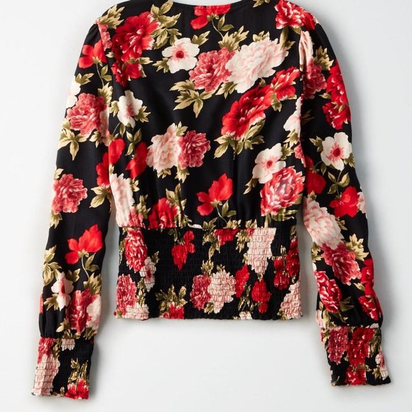 America Eagle Romantic Smocked Floral Blouse - Picture 3 of 6